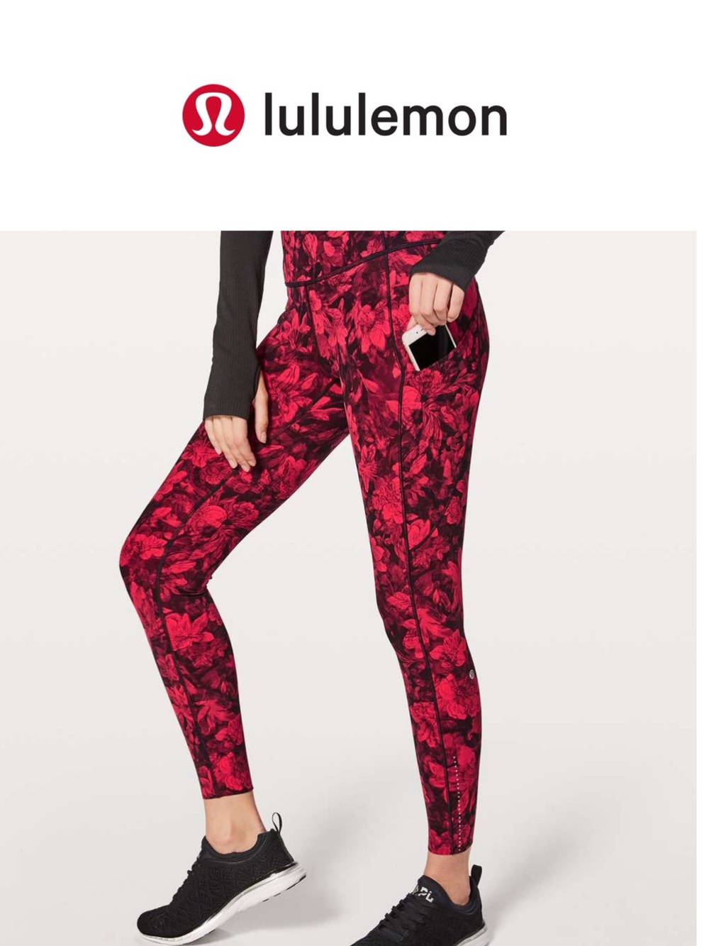 lululemon Fast & Free 7/8 Tight , Floral Leggings - Carmine True Red and Black